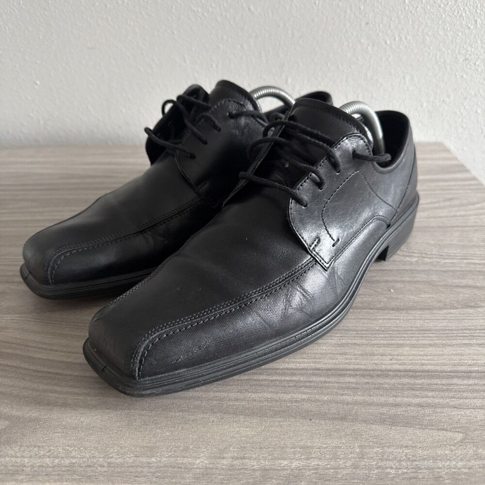 Ecco Austin Men Dress Shoes Black Size 43 US 9 Leather Oxford Square Toe Lace Up - Picture 2 of 11